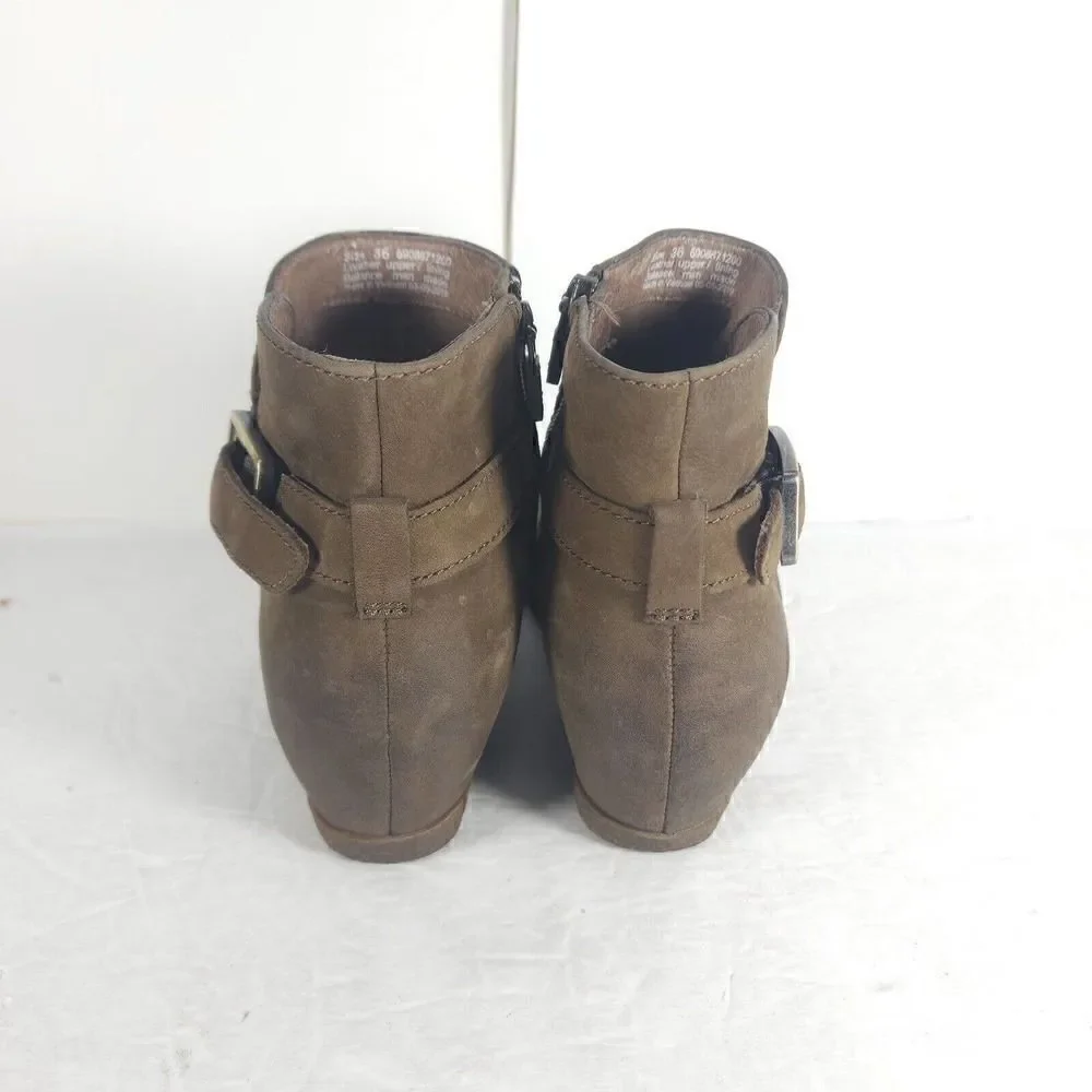 Dansko Women's Lia US5-5,5 EU36 Burnished Nubuck Mushroom Ankle Mid Wedge Boot